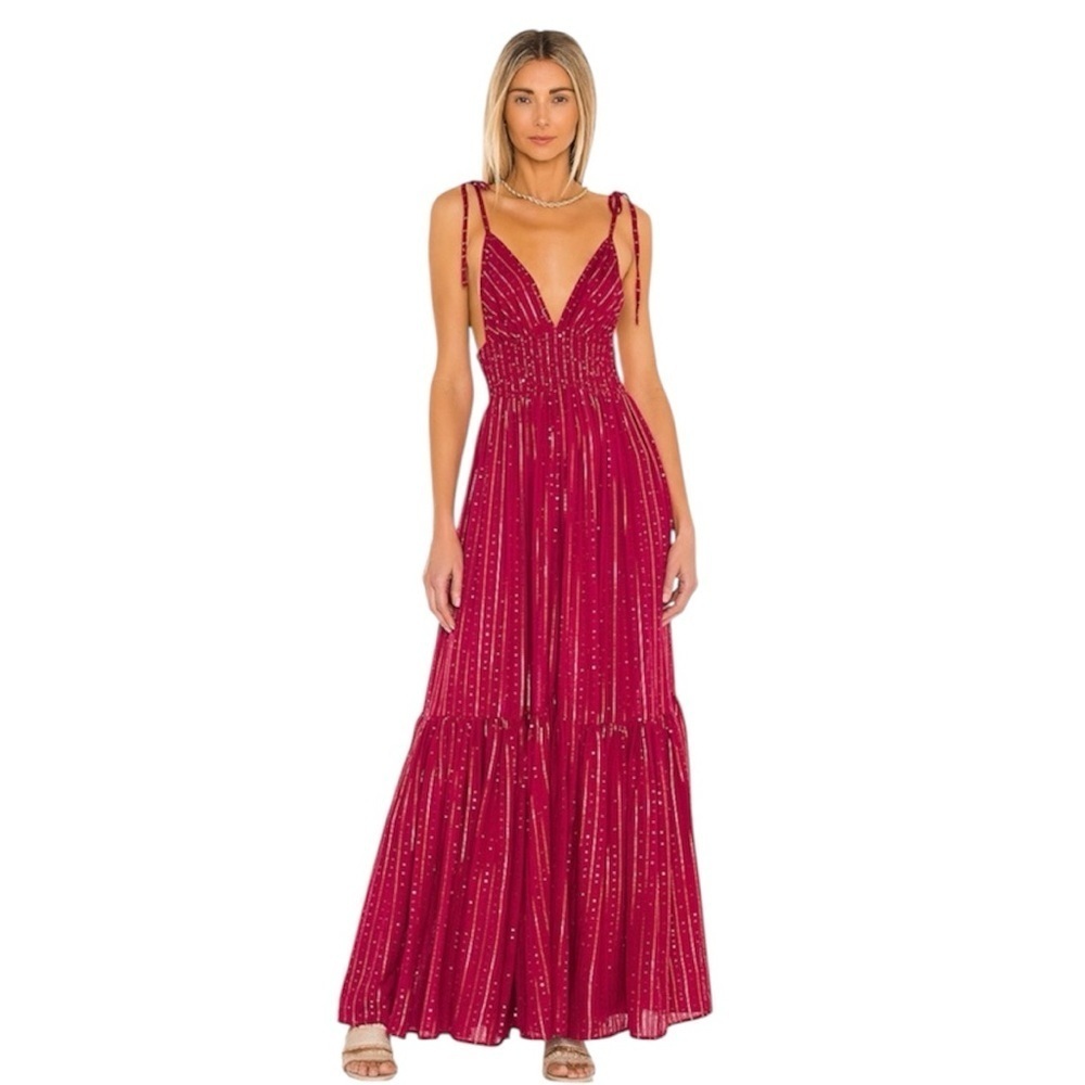 Sundress | Women’s Pink Gold Metallic Details Yolanda Maxi Dress Size Small